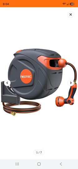NEOTEC New Retractable Garden Hose Reel 65ft 1/2 Inch Wall Mount 180° Swivel with 9 Pattern