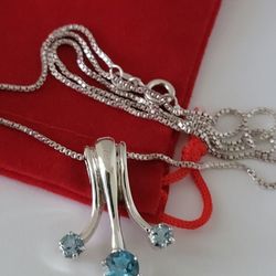 ❤️925 Amazing Sterling Silver Blue Topaz Necklace and Pendant!/ Cadena y Dije de Plata Esterlina con Topacio Azul! 👌🎁Post Tags: Cadena de Plata