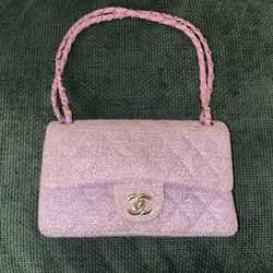Chanel Limited Edition Medium Classic Flap Tweed Lilac / Lavender Gold HW
