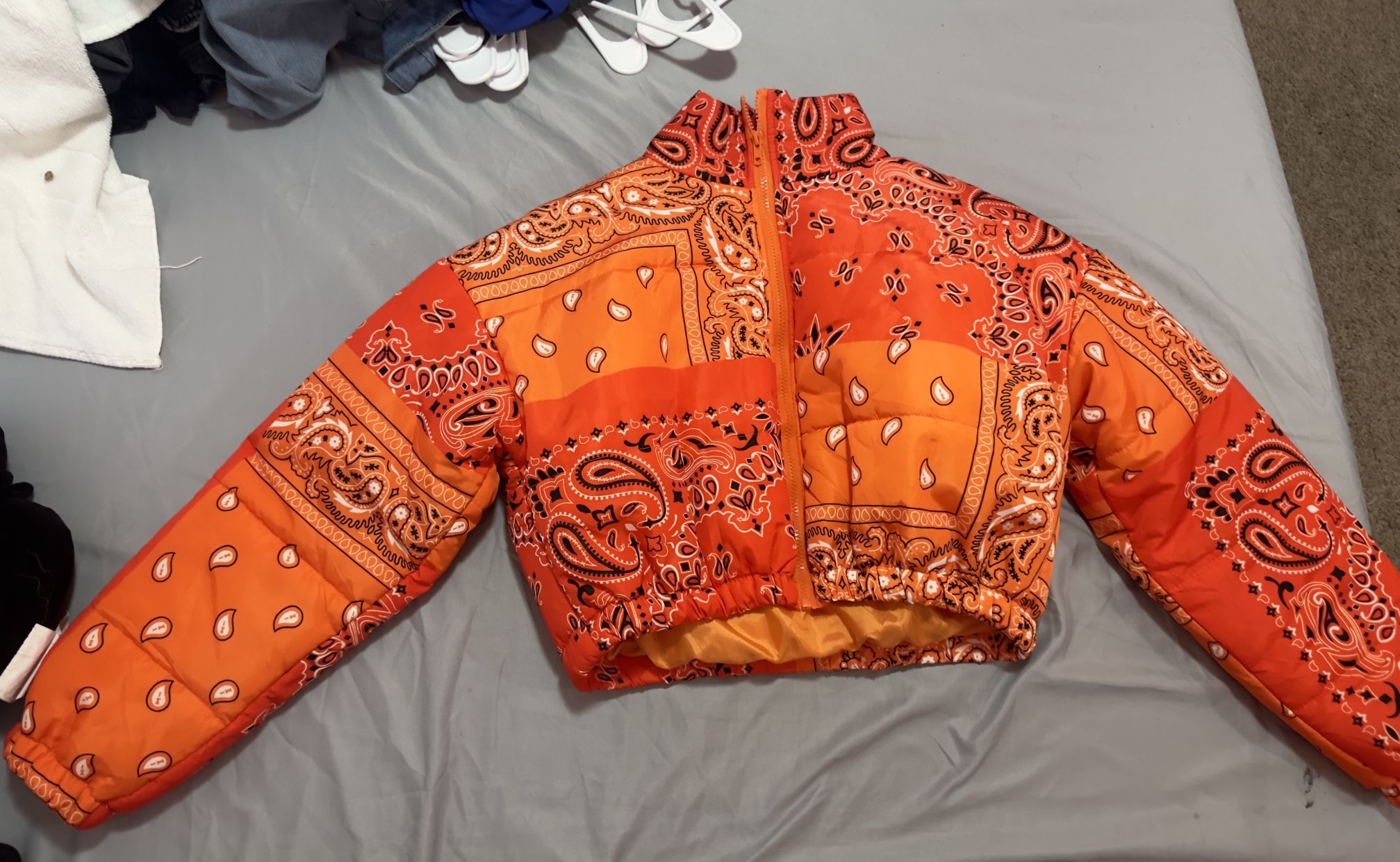 Puffy Jacket Bandana Cropped Printed Bomber Down Coat 