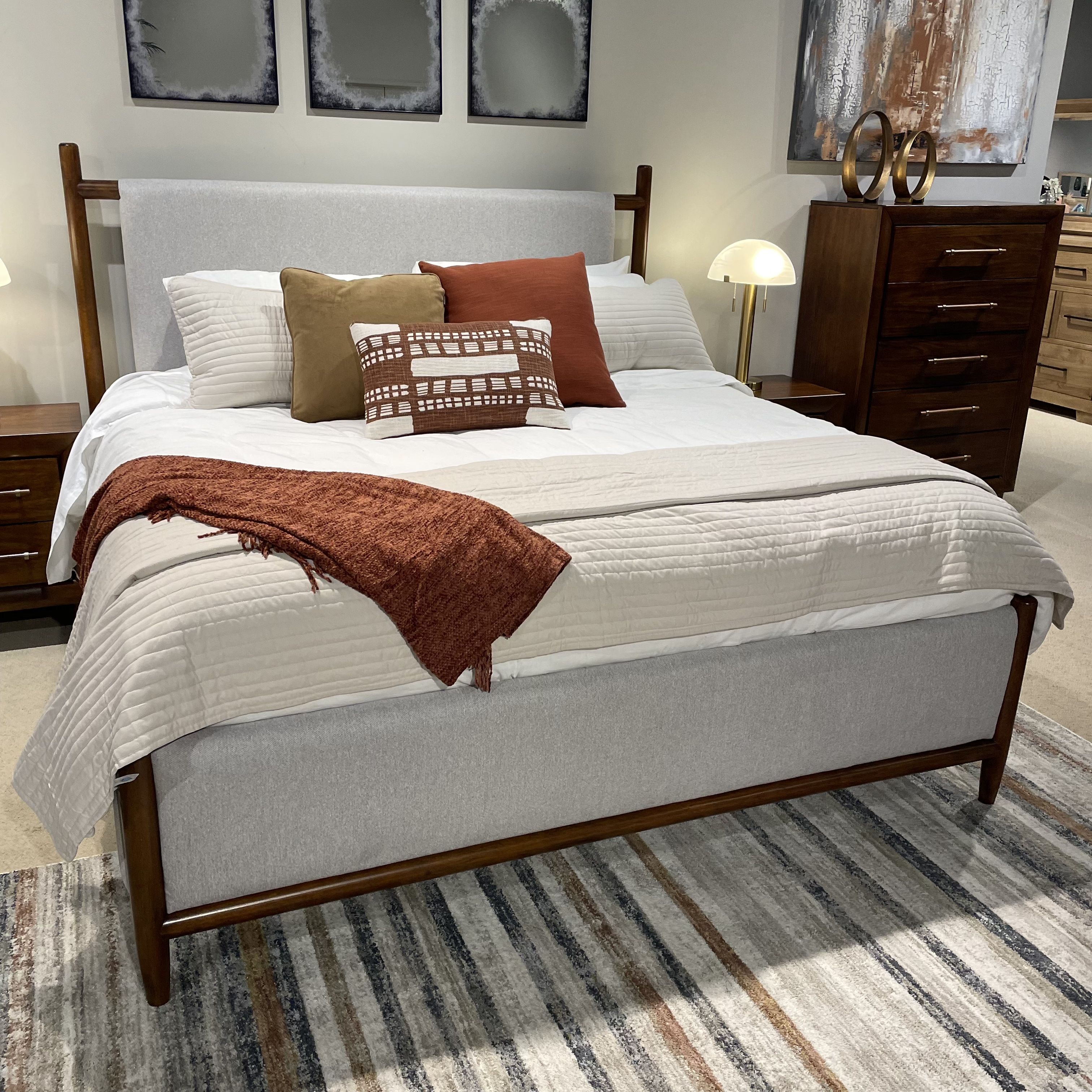 Queen Upholstered Panel Bed Solid wood frame