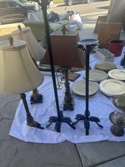 Set of 2 Tall Wrought Iron Floor Candle Holders