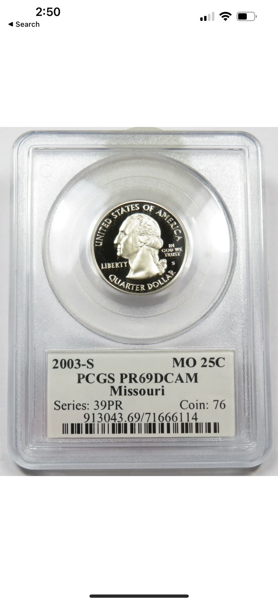 2003-S PCGS PR69 DCAM PROOF Clad Missouri State Quarter US 25c