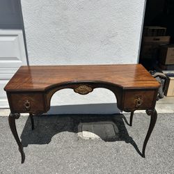 Vintage Johnson Furniture Co. Chippendale Desk / Console Table / Vanity – Solid Wood, Brass Pulls, 1930s