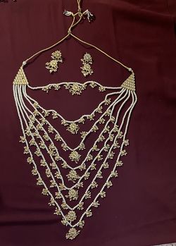 Multi Layered Pearl With Kundan Necklace earring