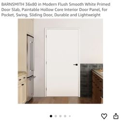 BARNSMITH 36x80 in Modern Flush Smooth White Primed Door Slab, Paintable Hollow Core Interior Door Panel, for Pocket, Swing, Sliding Door, Durable and
