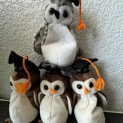TY Beanie Babies 3 Wise & 1 Wiser Bundle Set W/ Tags - Pre Owned