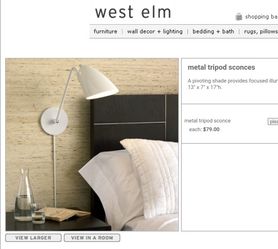 West Elm Wall Sconces Lights Pair, Silver Color, Mid Century Boho Vintage Style