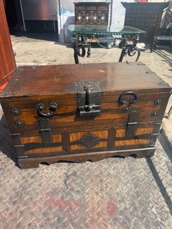 Antique Korean Bandaji Wooden Chest Trunk with Iron Hardware