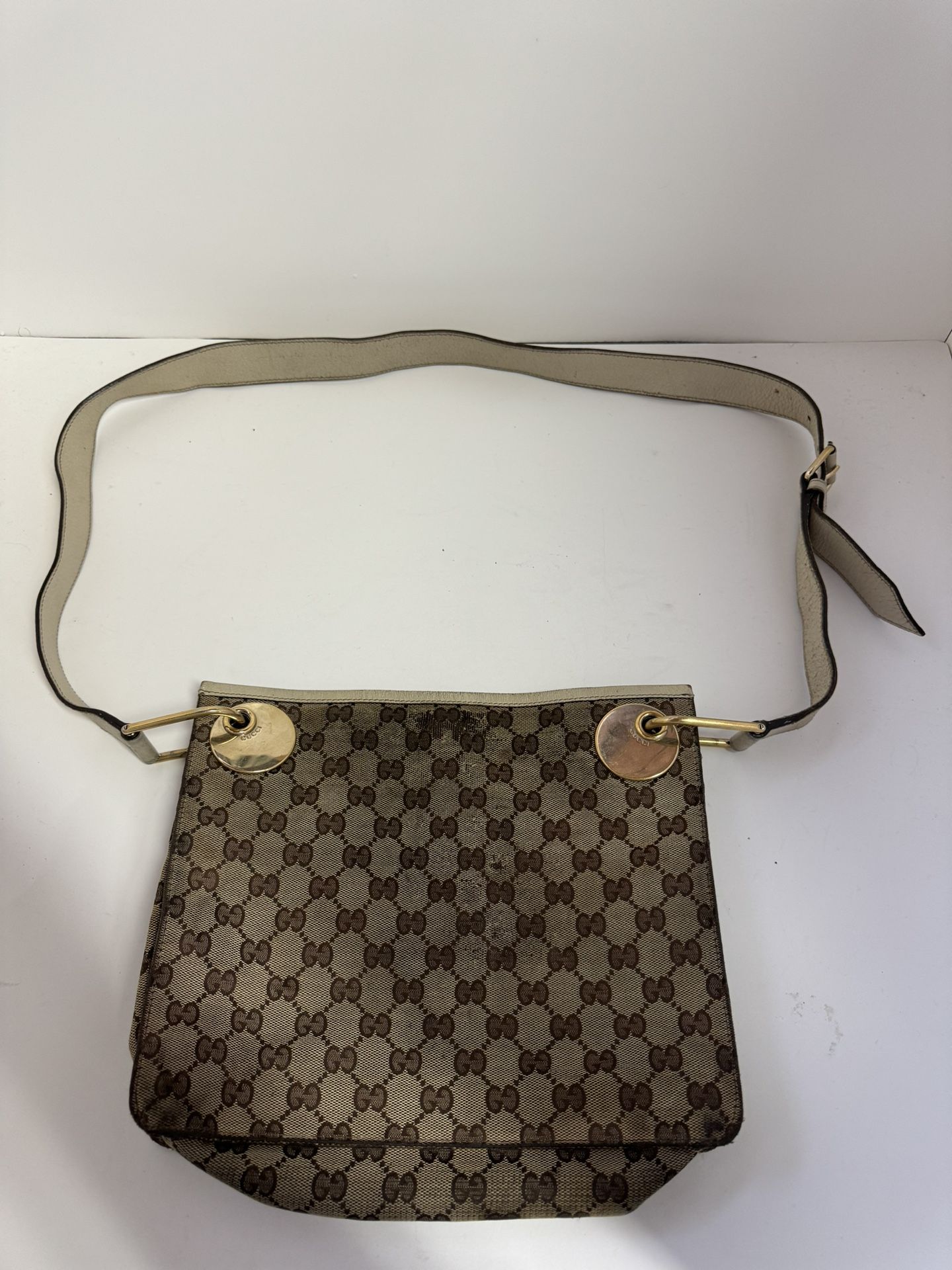 Gucci GG Canvas Eclipse Messenger Bag Brown Crossbody 120841 Authentic with COA