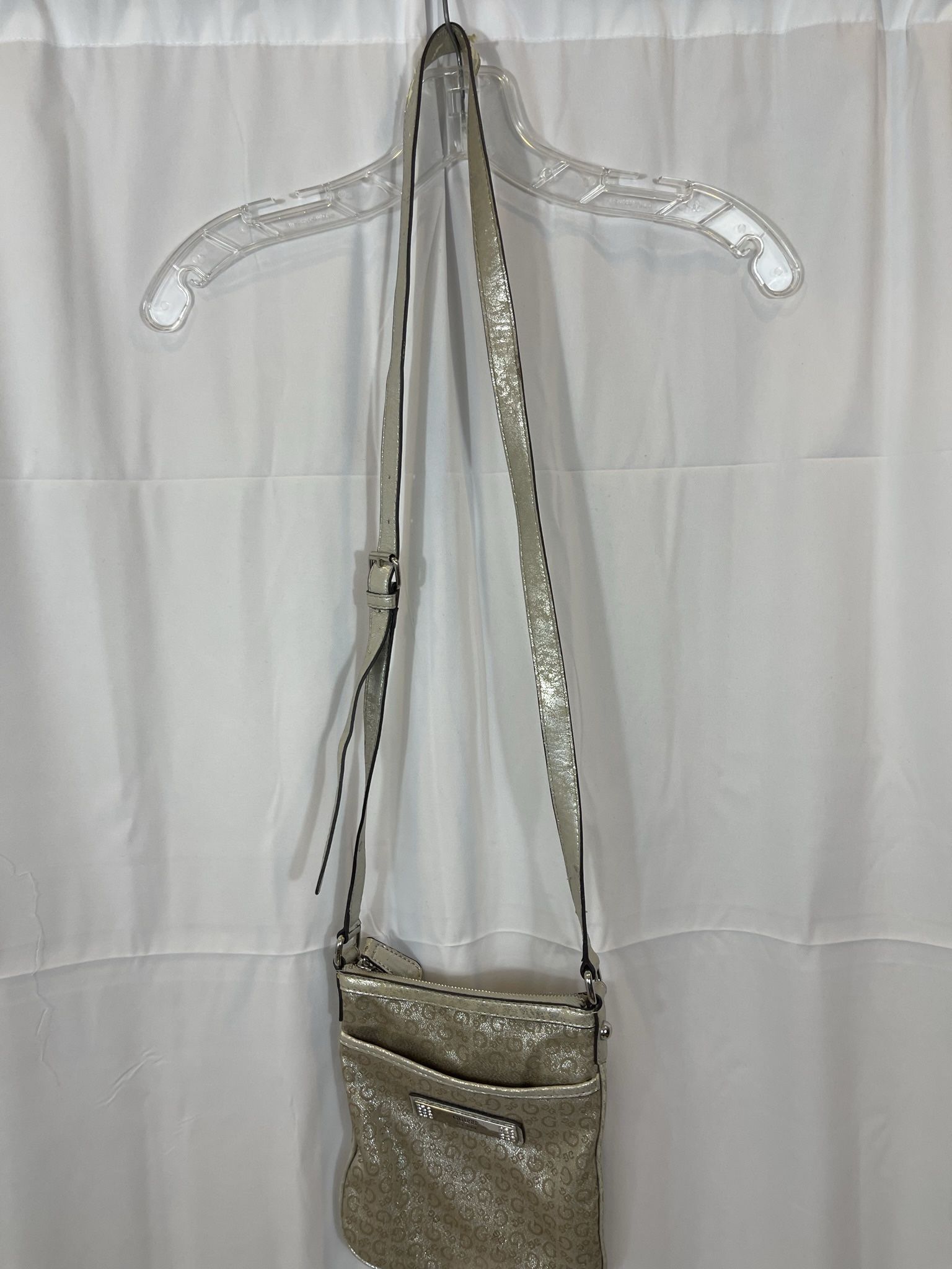 Vintage Guess Crossbody Tunney Bag Cream Golden Logo Fabric FF873121