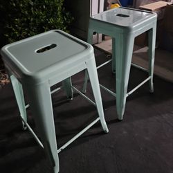 Bar Stools, Set Of 2, Industrial, Mint Green