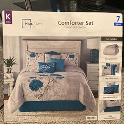 King Size Turquoise and Grey Bed Set