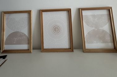 Boho Wall Art Set of 3 - Sun & Arch Prints, 11x15 Light Wood Frames - FREE DELIVERY