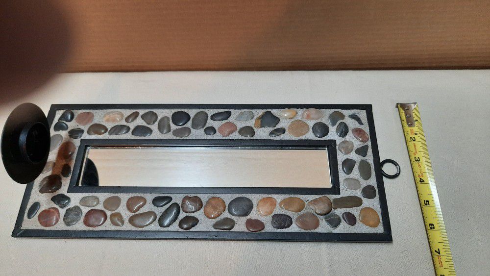 Custom stone and metal mirror with candle holder
