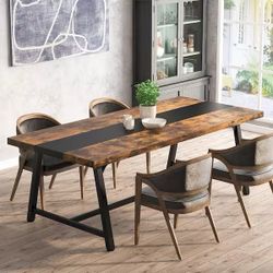 70.9 in. Industrial Rustic Brown Wooden 4 Legs Dining Table Rectangular Kitchen Table for 8 People, Brand New In Box