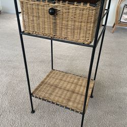 Rattan & black metal stand w/drawer
