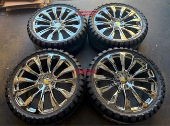 24'' FR203 Chrome 4 Wheels 33'' MT Tires Yukon Silverado Tahoe Escalade Sierra