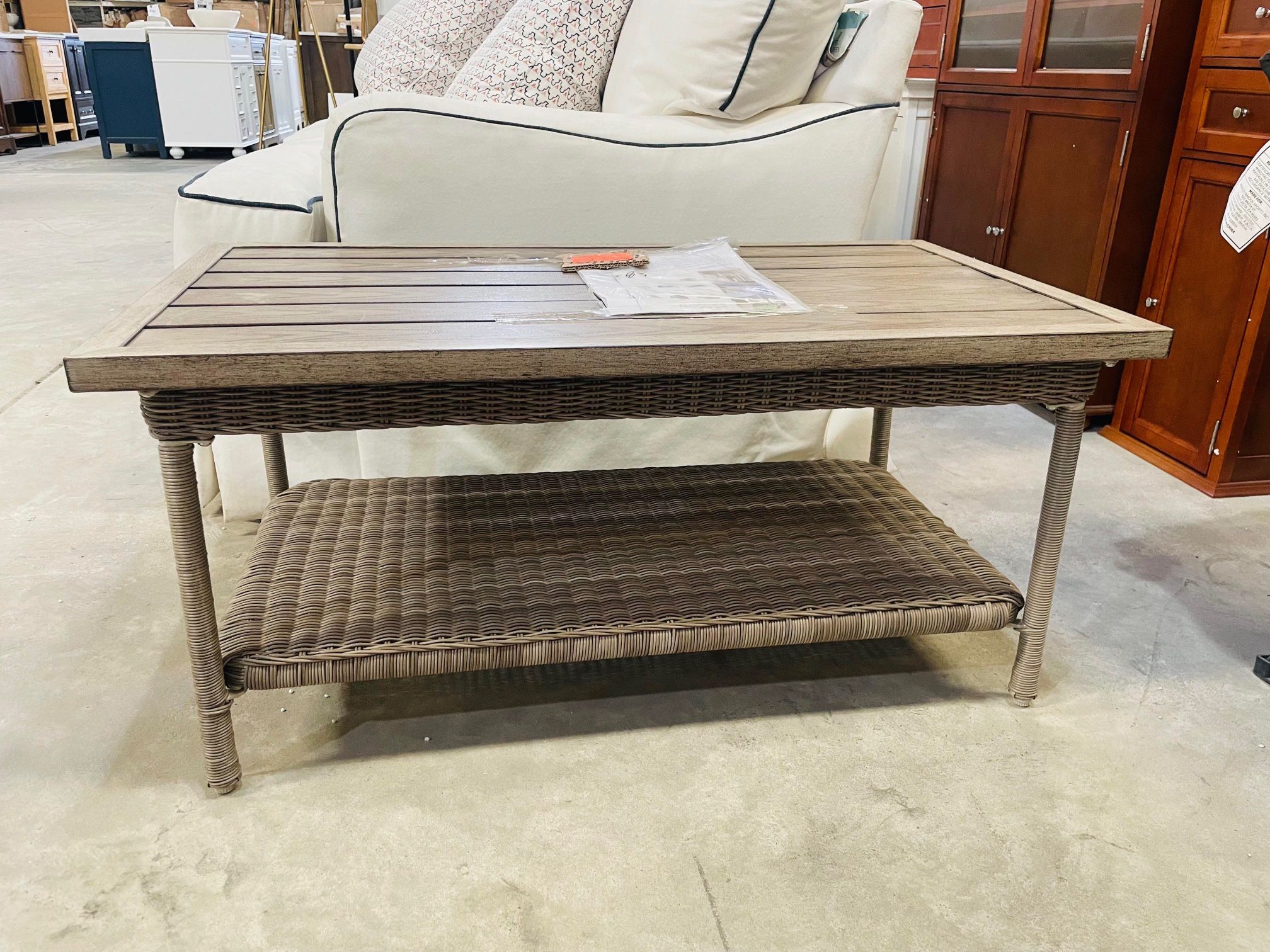 Hampton Bay Beacon Park Gray Wicker Outdoor Patio Coffee Table 85 for