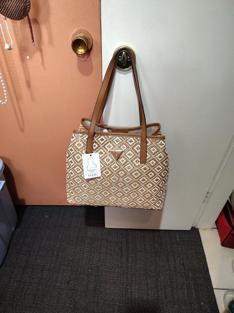Guess Cognac Woven Tote