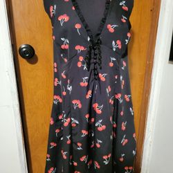 Women's Casual Cherry Printed Halter Backless Mini Dress Size 2XL