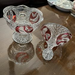 Vintage Hofbauer German Crystal Vase with Red Birds