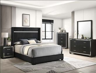 Brand New Black 4pc Queen Bedroom Set (Available in Eastern King)