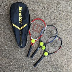 3 Tennis Rackets, 4 Balls, 1 Bag