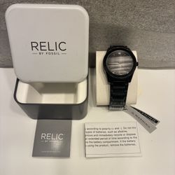 Relic By Fossil Mens Blk Stainless Steel Bracelet Watch
