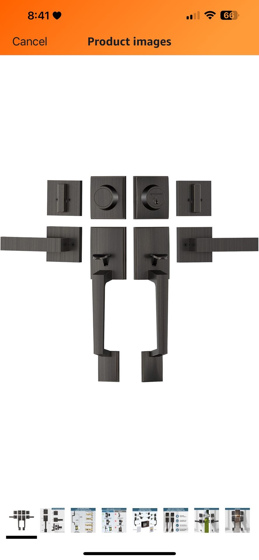 TICONN Double Front Door Handle Set, Heavy Duty Square Door Lever and Single Cylinder Deadbolt Combo