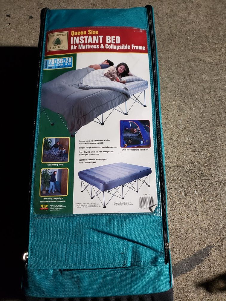 Instant bed air mattress and collapsible frame