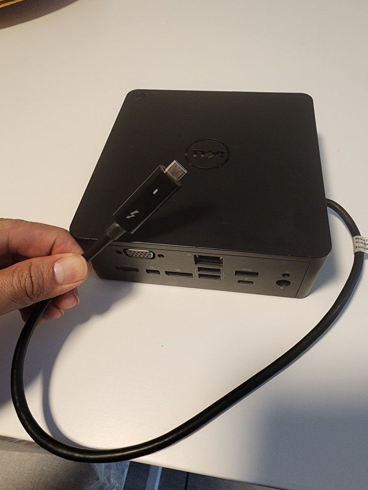 Docking Station ( Device to connect two or three monitors ).
Dell K16A Thunderbolt Dock USB Type-C
HDMI, DisplayPort. Thunderbolt & VGA.
Nothing wron