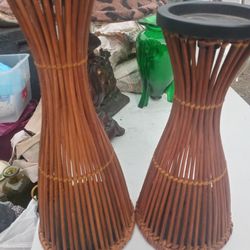 Pair Of Vintage Bamboo Candleholders,$15