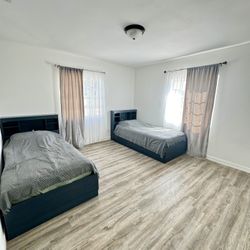 Beautiful Dark Blue 2 Twin Bed Set  + Mattresses Included