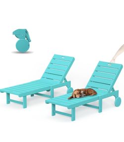 2X Aruba Blue HDPS Adjustable Lounge Chairs 