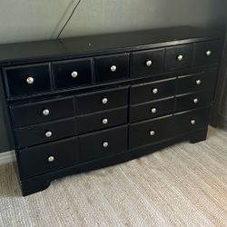 Black dresser with mirror 5’3” long by 16 Inches Deep Six Drawer Deep Drawers