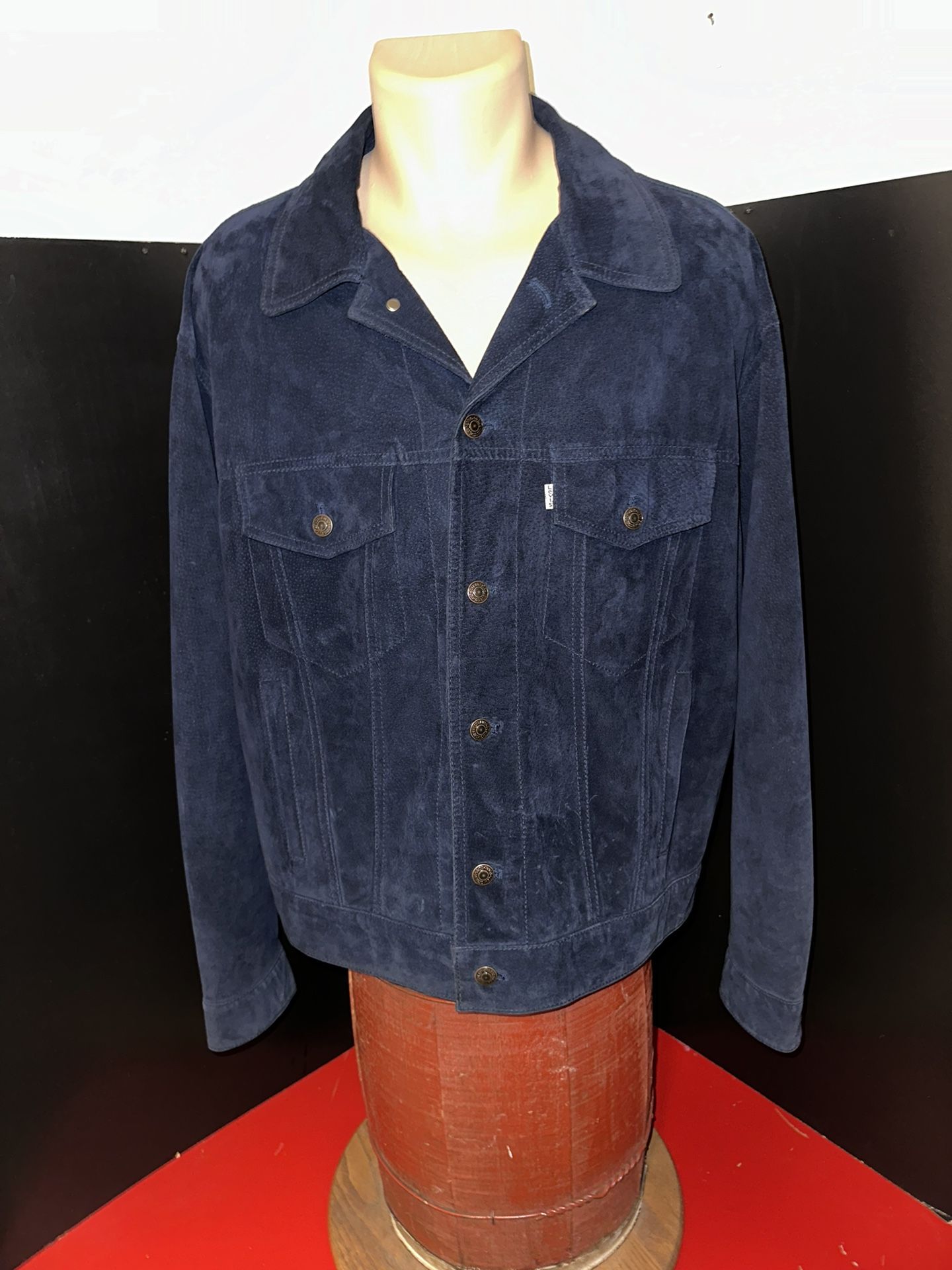 VTG 80s Blue Levi Pig Suede Trucker Jacket XL 