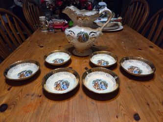 Vintage Sabin Crest-O-Gold Pitcher And 6 small bowls