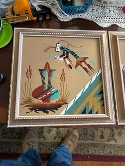 Framed Native American Sand Art Painting