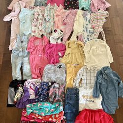 Baby girl 35 piece clothing lot size 18 24 months jackets overalls outfits  35 pieces total  Super cute!  Comes with long sleeve tops, jackets, overal