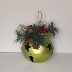 Jumbo Metallic Green Christmas Jingle Bell Ornament Porch Decor 