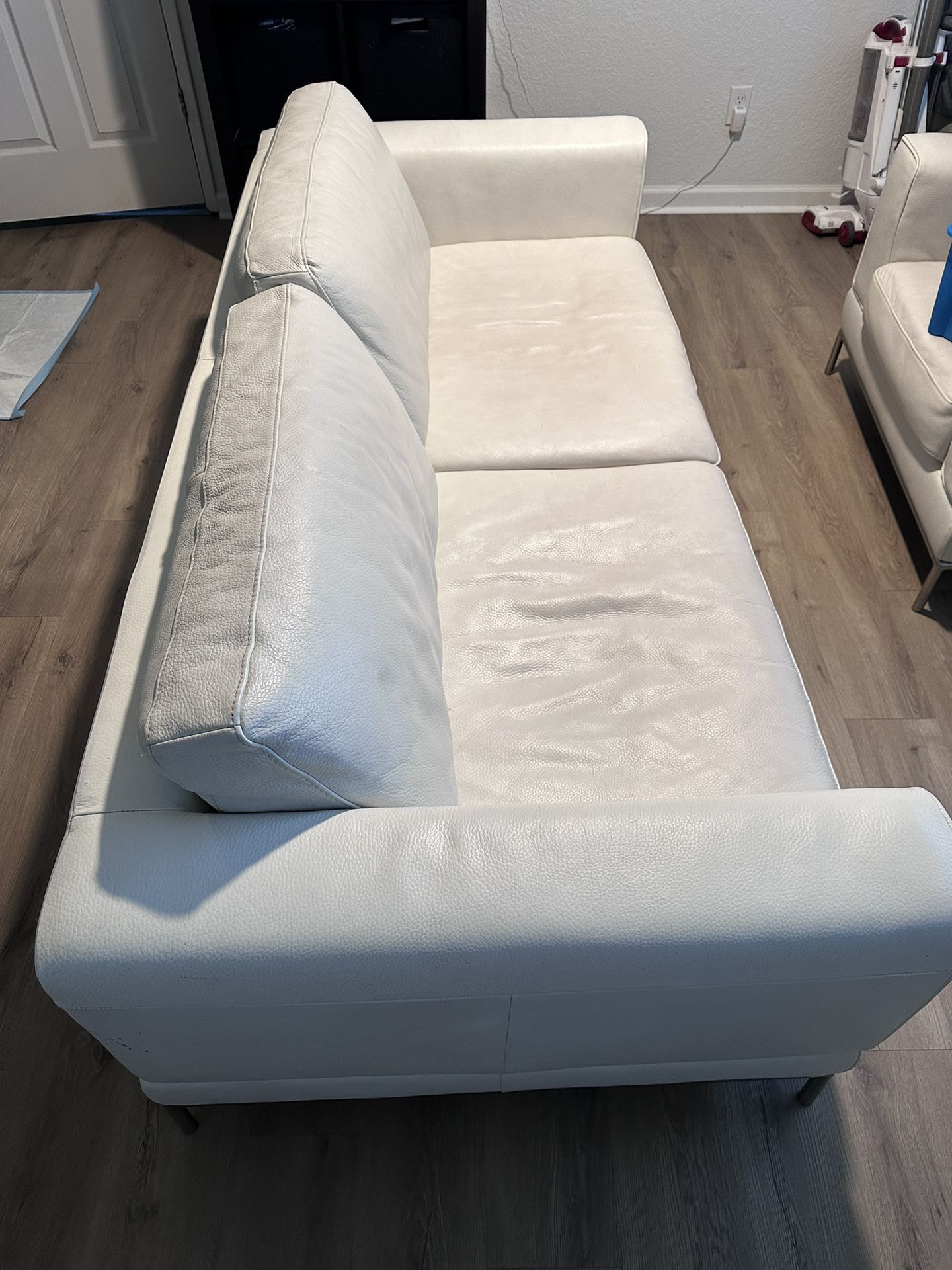 Modern white Leather Goose Down Filled Couch, Chair,  And  Ottoman 