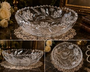 Vintage Lead Crystal Etched Floral Bowl – Butterflies & Flowers – 8”