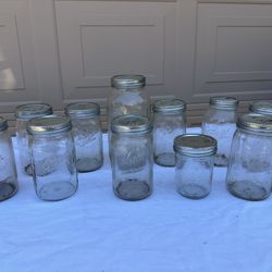 12 Glass Jars With Screw On Lids And Caps Ball And Kerr Mix 