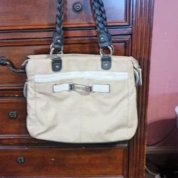 Women's Rosetti Handbag M Tan Cream Black Faux Leather Expanded Pockets
