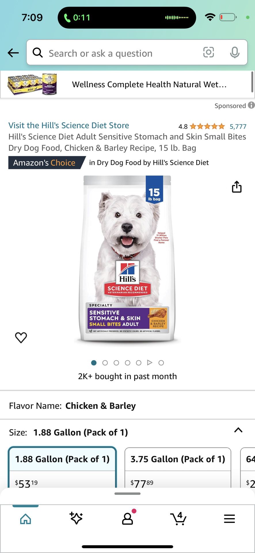 Hill's Science Diet Adult Sensitive Stomach and Skin Small Bites Dry Dog Food, Chicken & Barley Recipe, 15 lb. Bag $35