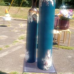 New Designer Terracotta Glaze Floor Vase Set of Two 41  An 31.5 Tall Heavy Duty Masterpiece Very Detailed