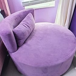 Big Purple Color Plush Swivel Chair with Pillow 