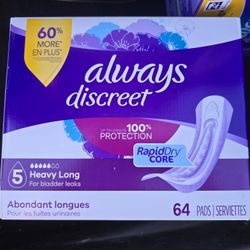 Always Discreet Adult Incontinence Pads for Women, Drier vs Poise, 5 Drop Long Length, Heavy Absorb