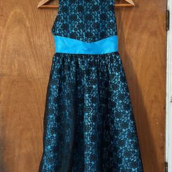 Dark Blue With Black Flower Design Dress Size 12